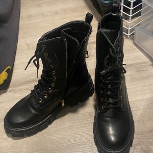 Black Combat Boots with Gold Eyelets
